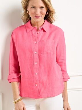 Talbots 100% linen pink boxy button down size medium